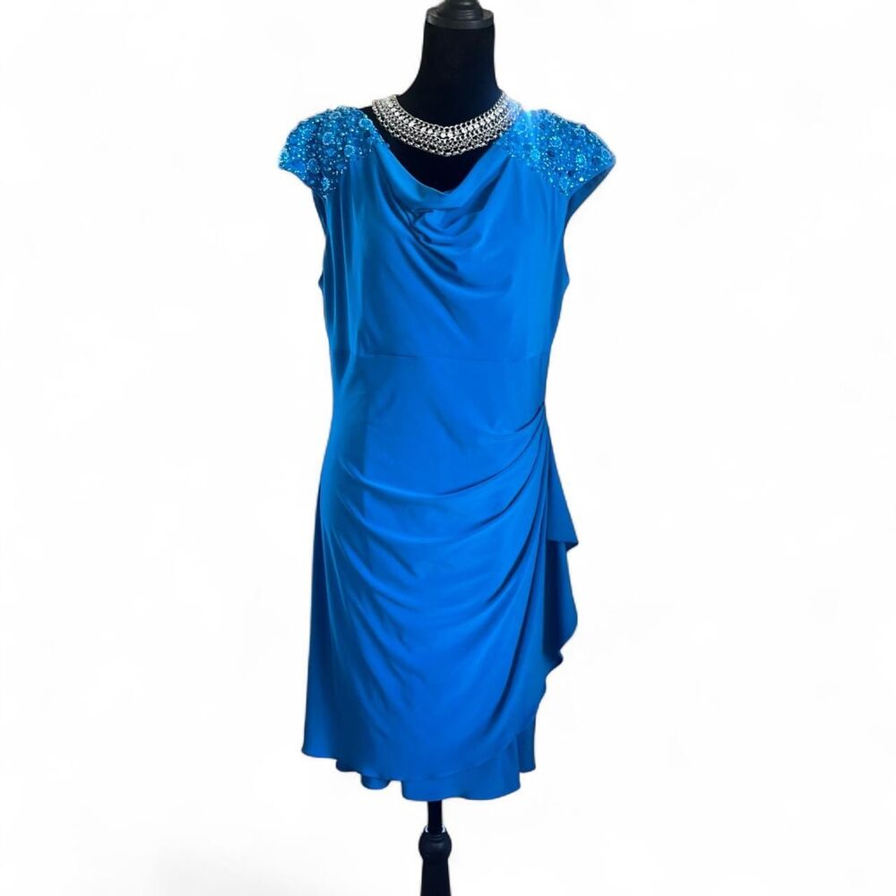 Alex Evenings Women's Blue Sheath Dress with Sequins and Beads Formal SZ 12